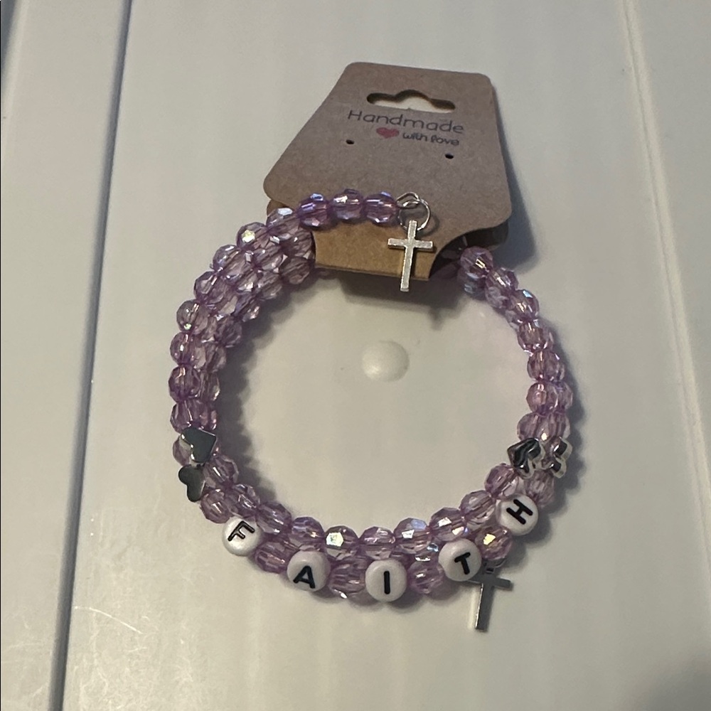 Handmade Lavender Faith Bracelet with Silver Accents